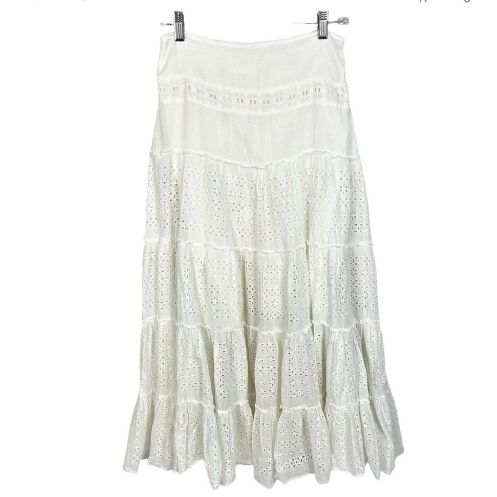 Vintage Miss Me White Tiered Eyelet Lace Boho Peasant Gypsy Full Skirt Small